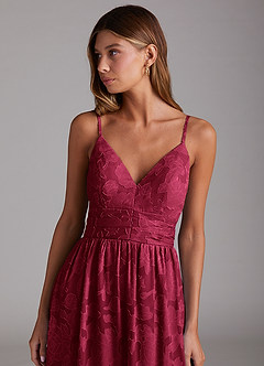 Azazie Nathalia Bridesmaid Dresses Burgundy A-Line Bow Floral Burnout Dress image5