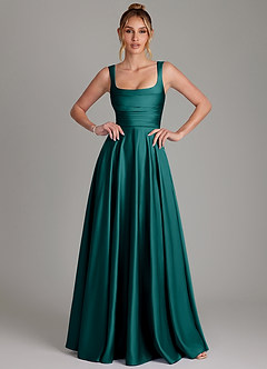 Azazie Azaria Bridesmaid Dresses Peacock A-Line Corset Stretch Satin Dress image1