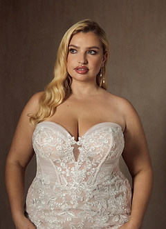 Azazie Leilani Vestidos de novia Vestido de Blanco Diamante Nude de Tul de Corte Sirena con Lentejuela image16
