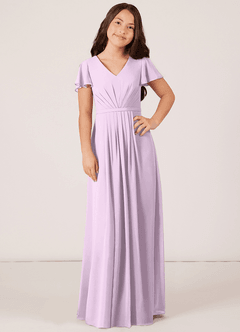 Azazie Peony Junior Robe Trapèze en Mousseline de soie Plissée Frostiges Flieder image1