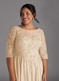 Azazie Harriet Mother of the Bride Dresses Champagne A-Line Scoop lace Mesh Dress image12