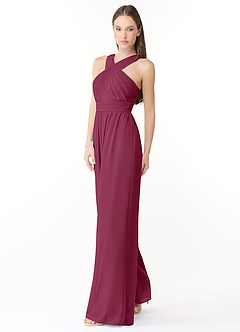 Azazie Berdie Abiti da Damigella Tuta in Chiffon con Scollo Halter Gelso image3