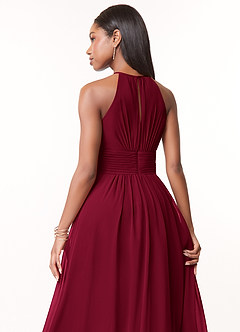 Azazie Bonnie Bridesmaid Dresses Burgundy A-Line Keyhole Ruched Chiffon Dress image7