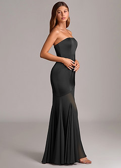 Azazie Uma Brautjungfernkleider Wandelbar Meerjungfrau-Linie Schulterfrei Chiffon Kleid Schwarz image4