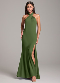 Azazie Lorena Bridesmaid Dresses Olive Mermaid Pleated Chiffon Dress image1