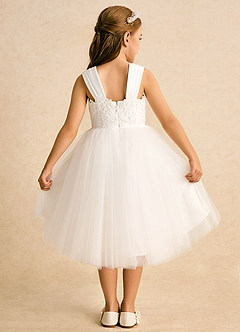 Azazie Dimple Abiti da Ragazza di Fiori Abito Principessa in Tulle Pizzo Avorio Lilla image6