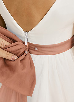 Azazie Kavi Flower Girl Dresses Ivory Bronzer A-Line Bow Matte Satin Dress image6