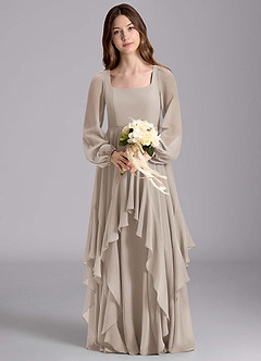 Azazie Clara Junior Abito A-Line in Chiffon Blusa Gelo image7