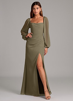 Azazie Brixley Bridesmaid Dresses Willow Green Mermaid Long Sleeve Chiffon Dress image6