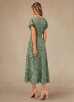 Azazie Vera Mother of the Bride Dresses Matcha A-Line Pleated Floral Burnout Dress image3