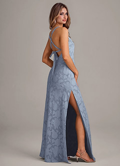 Azazie Aliza Bridesmaid Dresses Dusty Blue A-Line Floral Burnout Dress image5