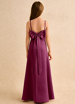 Azazie Joella Girls Formal Flower Girl Dresses Mulberry A-Line Pleated Matte Satin Dress image4