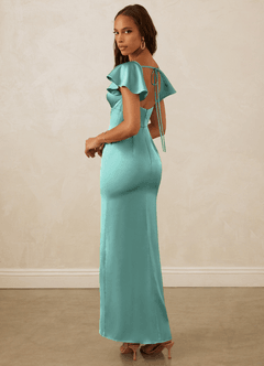 Christian Siriano Bridal for Azazie 1005 Bridesmaid Dresses Aqua Sheath Sweetheart Neckline Stretch Satin Dress image8