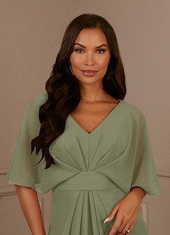 Azazie Oksana Mother of the Bride Dresses Pistachio A-Line V-Neck Pleated Chiffon Dress image4
