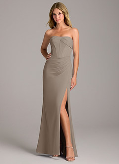 Azazie Chantel Robes de demoiselle d'honneur Robe Fourreau Convertible en Mousseline de soie Sans bretelle Taupe image3
