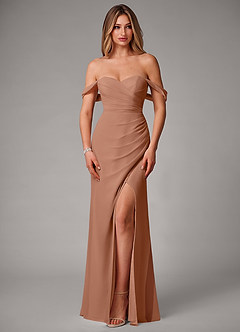 Azazie Haisley Bridesmaid Dresses Bronzer Sheath Off the Shoulder Chiffon Convertible Dress image4