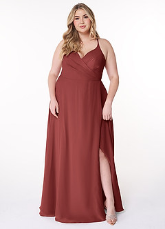 Azazie Davis Bridesmaid Dresses Terracotta A-Line V-Neck Chiffon Dress image7