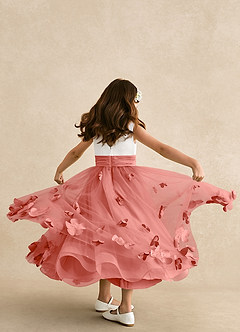 Azazie Vi Robe Demoiselle D'honneur Fillette Robe Trapèze en Tulle Sans manches Rose Saumon image3