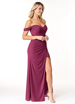 Azazie Tessa Vestidos de damas de honor Vestido de Mora de Malla de Corte Recto Convertible con Cariño Fuera Del Hombro image3