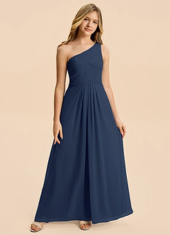 Azazie Emmie Junior Dark Navy A-Line Pleated Chiffon Dress image4