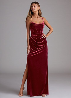 Azazie Mai Bridesmaid Dresses Burgundy Sheath Sweetheart Neckline Velvet Dress image4