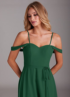 Azazie Aaron Final Sale Dark Green A-Line Off the Shoulder Chiffon Convertible Dress image2