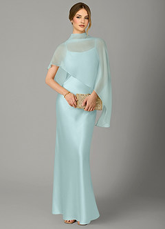 Azazie Jaleesa Jurken voor bruidsmeisjes Jurk van Stretch Satijn met A-Lijn Hoge Kraag Zeeglas image5