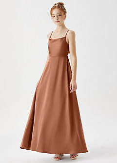 Azazie Shale Junior Bronzer A-Line Stretch Satin Dress image2