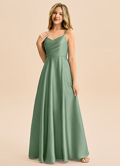 Azazie Rumi Junior Linia A Pofałdowany Satyna elastyczna Długość podłogi Młodsza druhna Sukienka image3