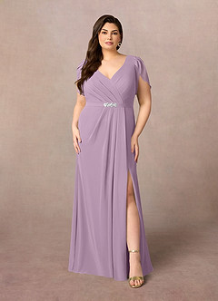Azazie Marianne Mother of the Bride Dresses Wisteria Sheath V-Neck Pleated Chiffon Dress image7