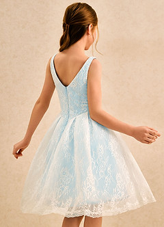 Azazie Cubbie Girls Formal Blumenmädchenkleider A-Linie Spitze Kleid Wolke Blau image2