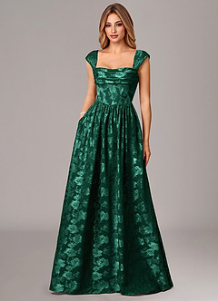Azazie Hazel Bridesmaid Dresses Emerald A-Line Corset Floral Burnout Dress image1