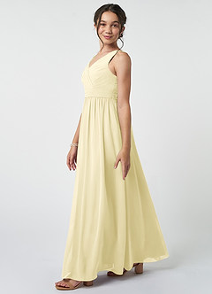 Azazie Kora Junior Lemon Sorbet A-Line Pleated Chiffon Dress image3