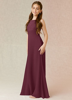 Azazie Snow Junior Cabernet A-Line Lace Chiffon Dress image3