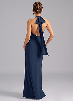 Azazie Velli Bridesmaid Dresses Dark Navy Mermaid Bow Chiffon Dress image2