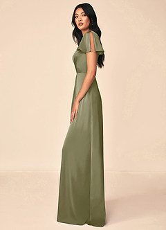 Azazie Soren Bridesmaid Dresses Pistachio A-Line Pleated Stretch Satin Dress image3