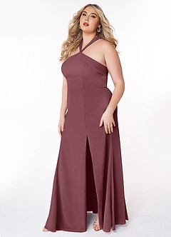 Azazie Rue Bridesmaid Dresses Sangria A-Line Halter Chiffon Dress image10