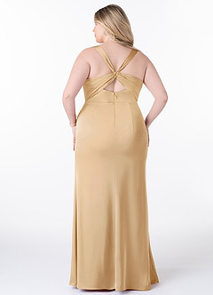 Azazie Mero Bridesmaid Dresses Gold Sheath Pleated Stretch Satin Dress image7