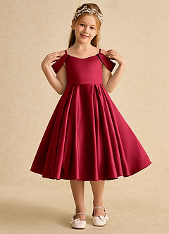 Azazie Favia Flower Girl Dresses Scarlet A-Line Off the Shoulder Matte Satin Dress image4
