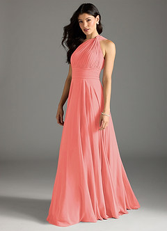 Azazie Charlize Bridesmaid Dresses Coral A-Line One Shoulder Chiffon Dress image4