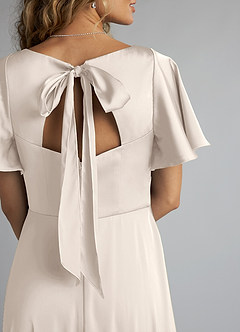 Azazie Kimber Bridesmaid Dresses White Alabaster A-Line Ruched Stretch Satin Dress image5