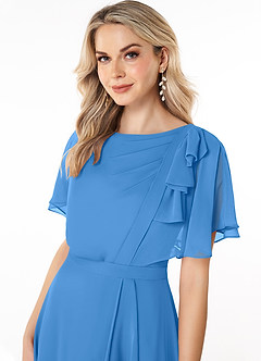 Azazie Aaliyah Modest Bridesmaid Dresses A-Line Scoop Pleated Chiffon Floor-Length Dress image5