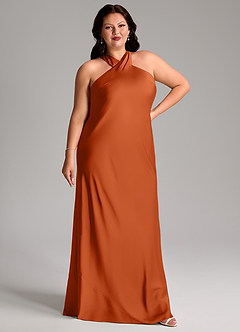 Azazie Doretta Bridesmaid Dresses Burnt Orange Mermaid Pleated Stretch Satin Dress image9