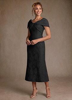 Azazie Aguilas Mère de la mariée Robes Robe Sirène en Jacquard Floral Épaule décolletée Jacquard Noir image3