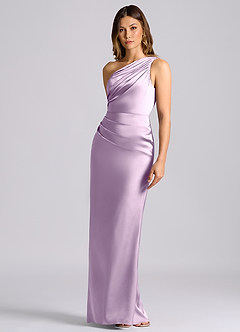 Azazie Akilah Bridesmaid Dresses Frosted Lilac Mermaid One Shoulder Stretch Satin Dress image6