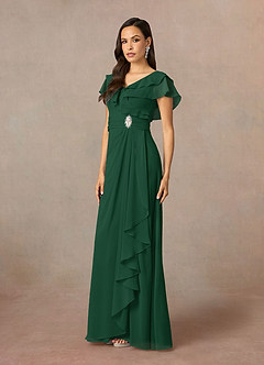 Azazie Snapdragon Kleider für die Brautmutter A-Linie V-Hals Gerüscht Chiffon Kleid Dunkelgrün image2