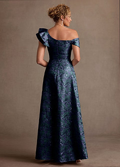 Azazie Fran Mother of the Bride Dresses Dark Navy A-Line Ruched Jacquard Dress image3