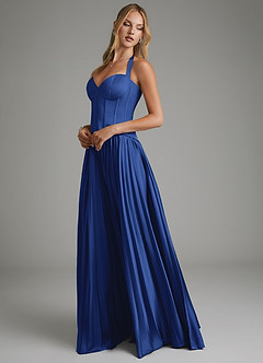 Azazie Piper Bridesmaid Dresses Royal Blue A-Line Corset Stretch Satin Dress image8
