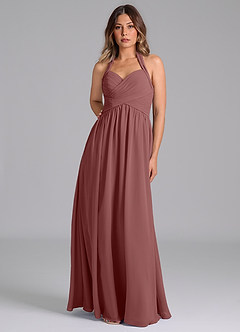 Azazie Darlyn Abiti da Damigella Abito A-Line in Chiffon Plissettato Rosa Del Deserto image5