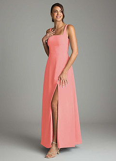 Azazie Debra Bridesmaid Dresses Coral A-Line with Pockets Chiffon Convertible Dress image5